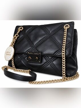 Betsey Johnson Quilted Black Flap Over Shoulder Bag